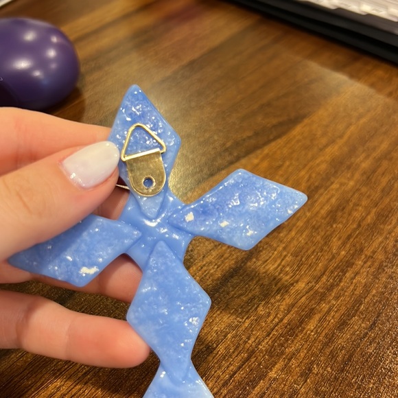 Handmade Glass Cross baby blue - Picture 3 of 5